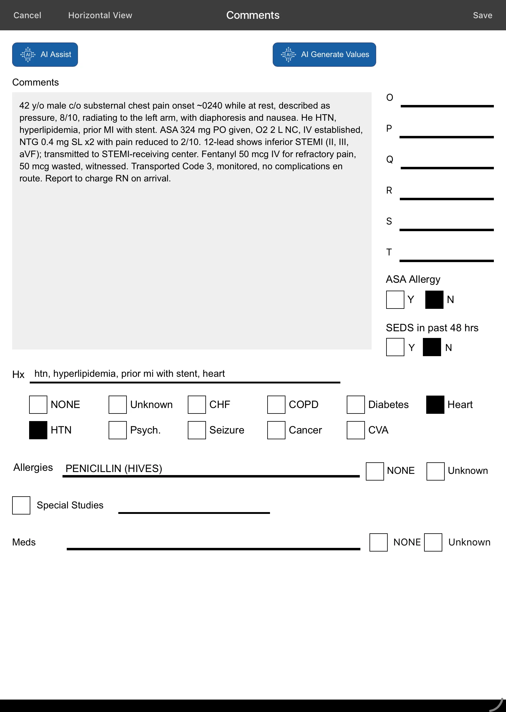Comments editor with AI Assist and AI Generate Values in Medic Clipboard
